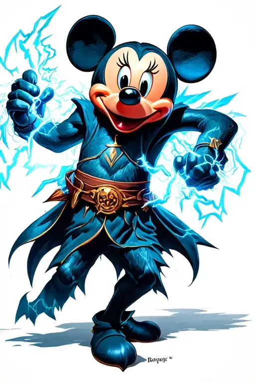 chernabog fighting Mickey sorcer apprentice wielding a lightning bolt tattoo design idea