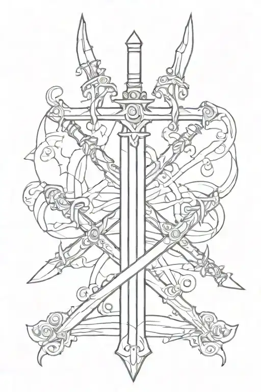  3 swords crossed with 333 above it tattoo design idea