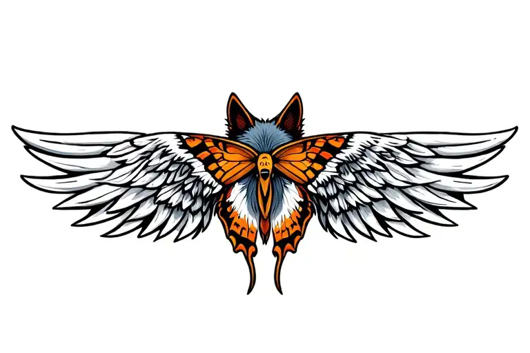 Indigenous butterfly with wolf in wing attached tattoo design idea