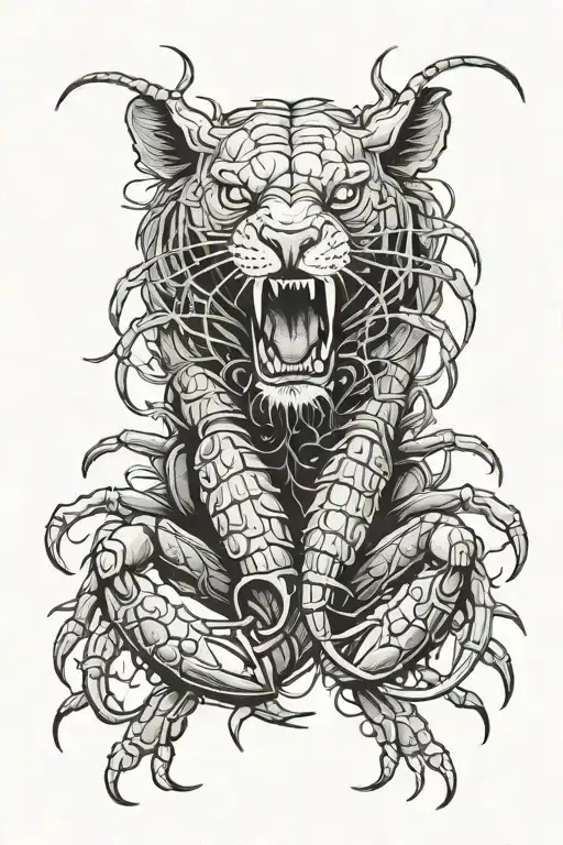 crayfish confronts lion tattoo design idea
