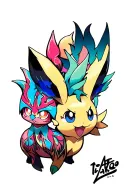 eeveelution Pokemon characters all 9 intertwined tattoo design idea
