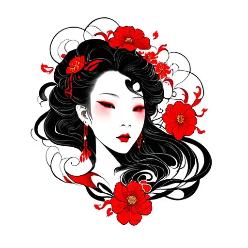 black with red accents style no shading outlines only  tattoo design idea