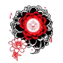 black with red accents style no shading outlines only  tattoo design idea