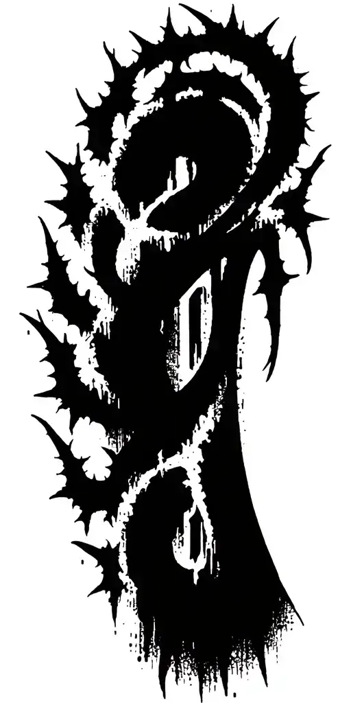 Raw Blackwork Chaotic Bold Strokes Flow Brutalist Dark Abstract Lettering Thorns Expressive Anatomical Horror tattoo design idea