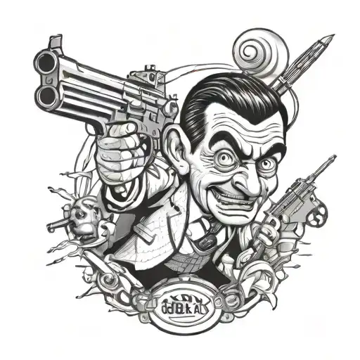 mr bean with weapons tattoo design idea