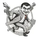 mr bean with weapons tattoo design idea