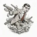 mr bean with weapons tattoo design idea