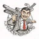 mr bean with weapons tattoo design idea