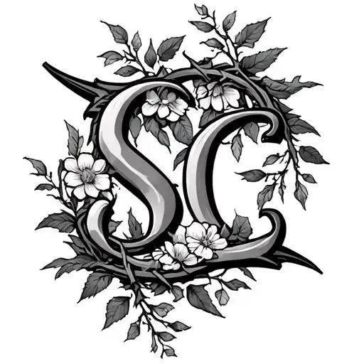 S, C, and E integrated with vines thorns and flowers.  the letters should barely be seen.  tattoo design idea
