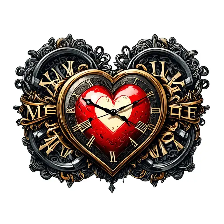 "Mélanie" clock heart chains tattoo design idea