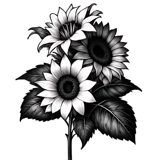 lilys sunflowers pot leaf intertwined tattoo design idea