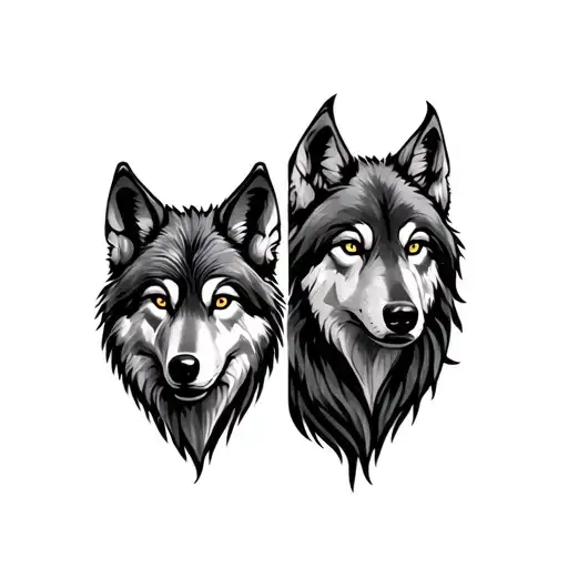 Male And Female Wolf tattoo design idea
