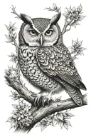 owl perched on a branch tattoo design idea