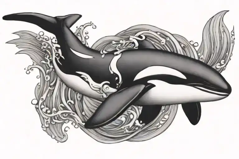 killer whale swimming tattoo design idea