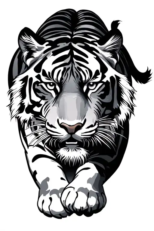 Asian tiger walking tattoo design idea