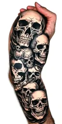 skulls connected up arm sleeve inspired by randy orton tattoo design idea