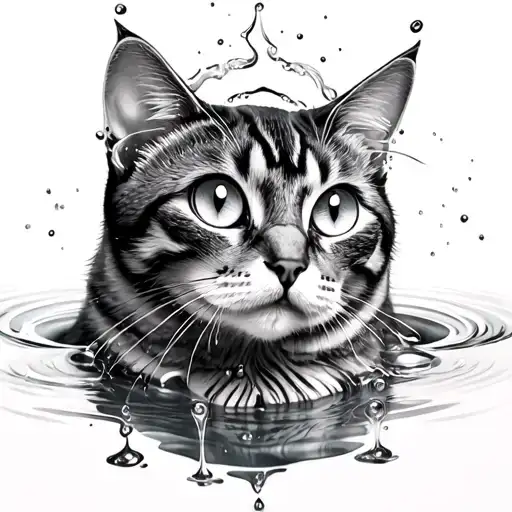 cat with 3 eyes water and reflections cat have aura on head spreading  tattoo design idea