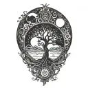 tree of life and sun and moon and jing jang symbol tattoo design idea