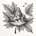 A stylized representation of a maple leaf transforming into a mountain peak, symbolizing your love for both nature and the outdoors tattoo design idea