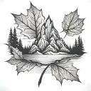 A stylized representation of a maple leaf transforming into a mountain peak, symbolizing your love for both nature and the outdoors tattoo design idea