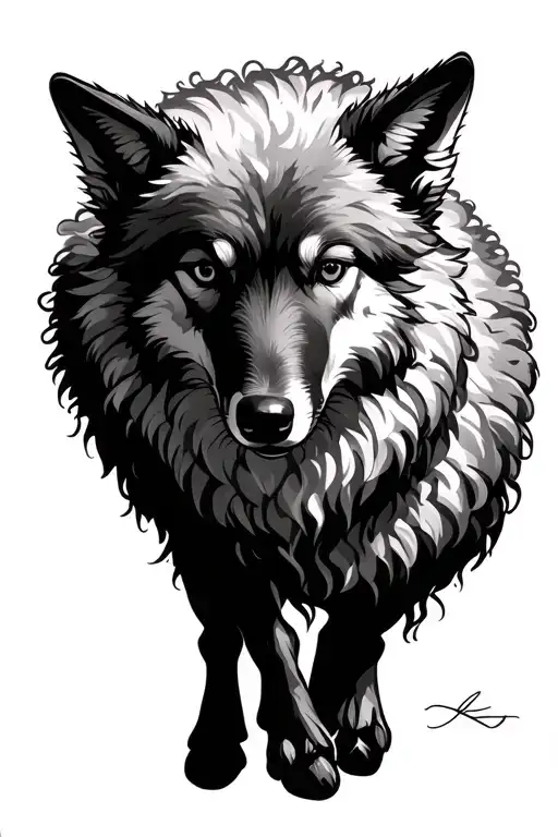 create a tattoo of a wolf in sheep’s clothing, make it have a meaning behind it. keep it minimalist  tattoo design idea