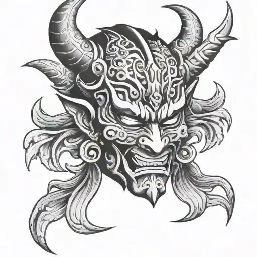 lower half oni mask tattoo design idea