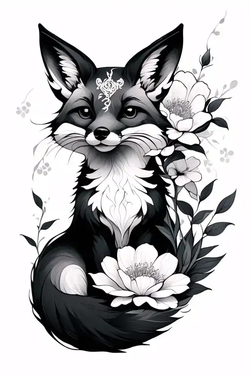 flower japanese fox spirit in japanese tattoo design idea