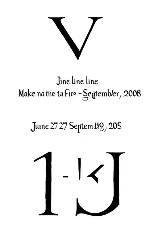Make me a fine line tattoo of Roman numerals with the date June 27 2005- September 19,2008 tattoo design idea