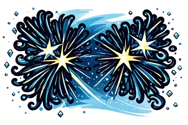 shooting starbursts and start across chest with whispy swirls trailing behind them and small scattered diamonds tattoo design idea