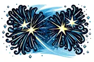 shooting starbursts and start across chest with whispy swirls trailing behind them and small scattered diamonds tattoo design idea