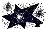 shooting starbursts and start across chest with whispy swirls trailing behind them and small scattered diamonds tattoo design idea