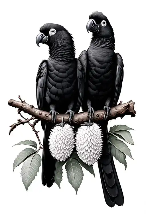 two black cockatoos sitting on banksia branch tattoo design idea