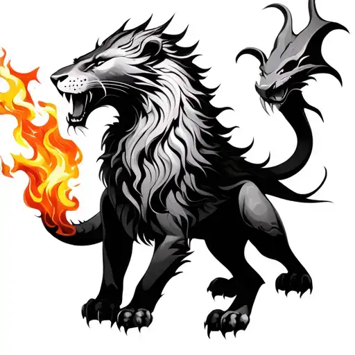 lion and fire breathing dragon tattoo design idea