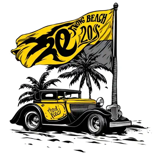 Long Beach Rollin 20s w yellow flag intertwined tattoo design idea