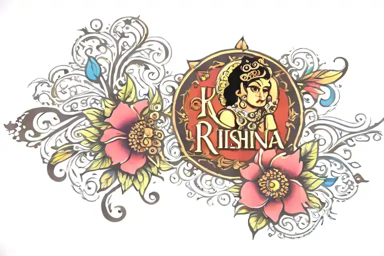 Krishna Ritika Daughters name in one tattoo design idea