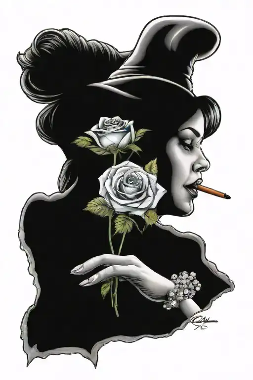 cinderella staying on rose smoking weed tattoo design idea