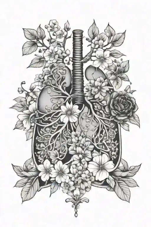 Lungs and floral design tattoo design idea