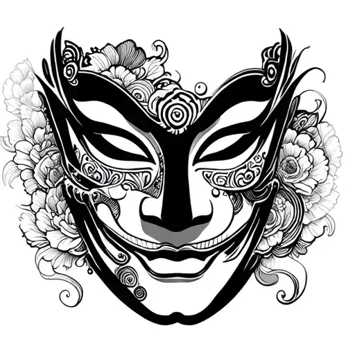 kabuki mask tattoo design idea