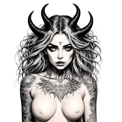 Sexual demon girl wearing nothing tattoo design idea