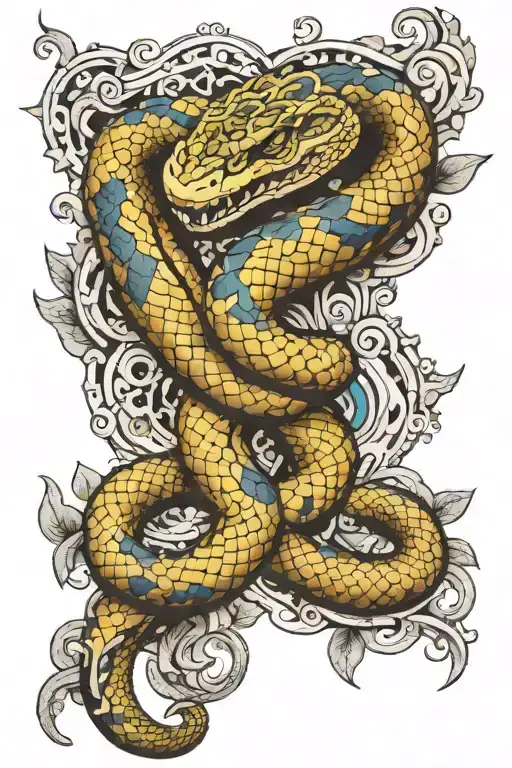 snake skin sleeve with snake coiled around arm tattoo design idea