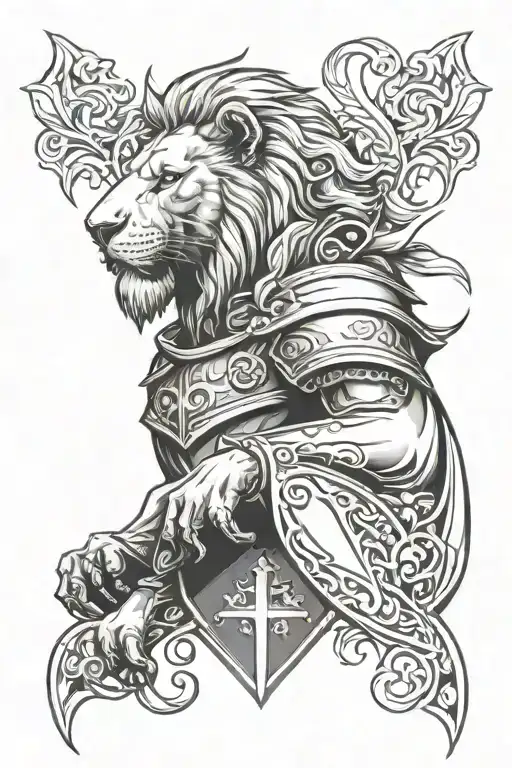 knight templar and lion face tattoo design idea