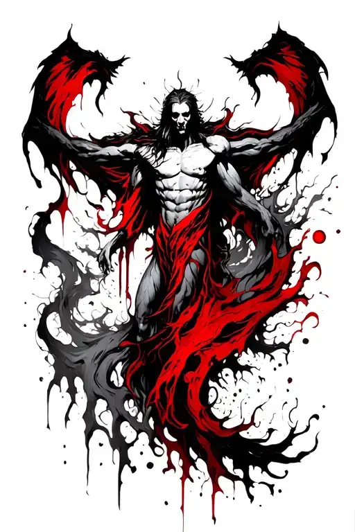 abstract fall of lucifer red and black  tattoo design idea