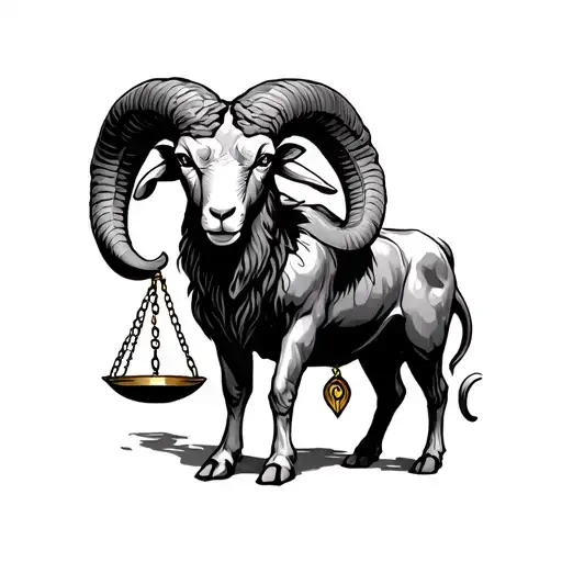 aries zodiac ram with libra scales tattoo design idea