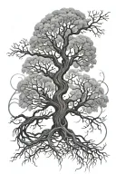 yggdrasil tree with intricate roots representing multiple walks of life coming together tattoo design idea
