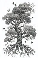 yggdrasil tree with intricate roots representing multiple walks of life coming together tattoo design idea
