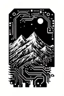 mountain circuit board design tattoo design idea