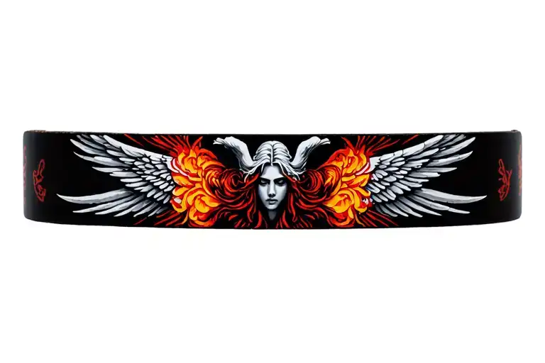 wrist band medieval, mystic, japanese, suprnatural, dark, biblic angel tattoo design idea