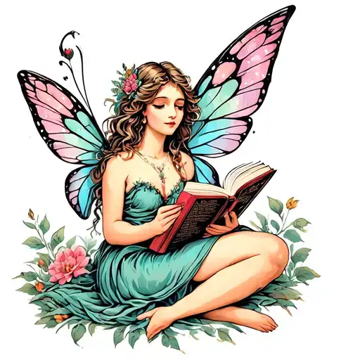 Fairy Reading A Book tattoo design idea