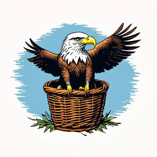 bald eagle inside a wicker basket tattoo design idea