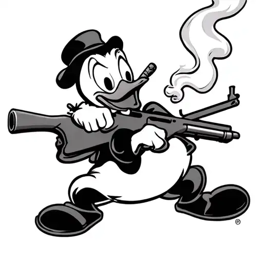 Donald Duck smoking a cigar and holding rifle tattoo design idea